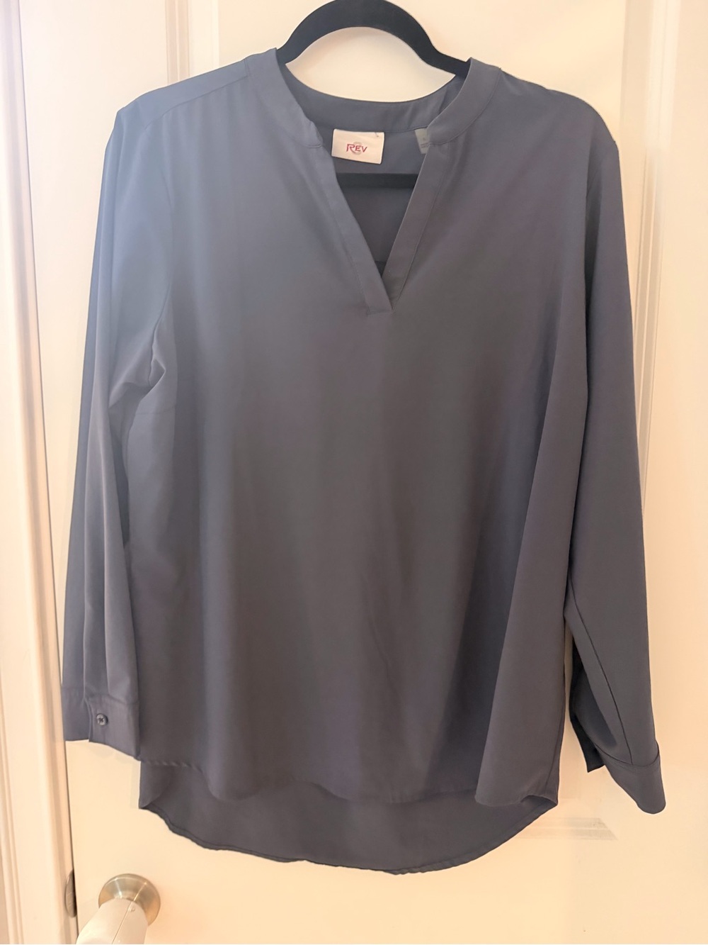 Rev-Blue Long-Sleeve V-Neck Blouse Tunic-L